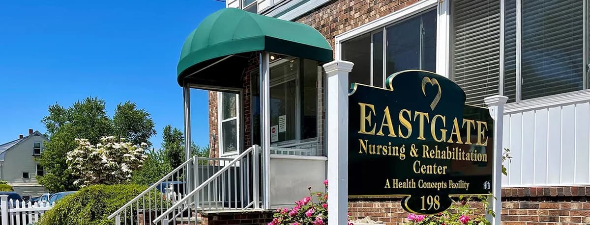 Eastgate Nursing and Rehabilitation Center entrance and sign in East Providence, Rhode Island